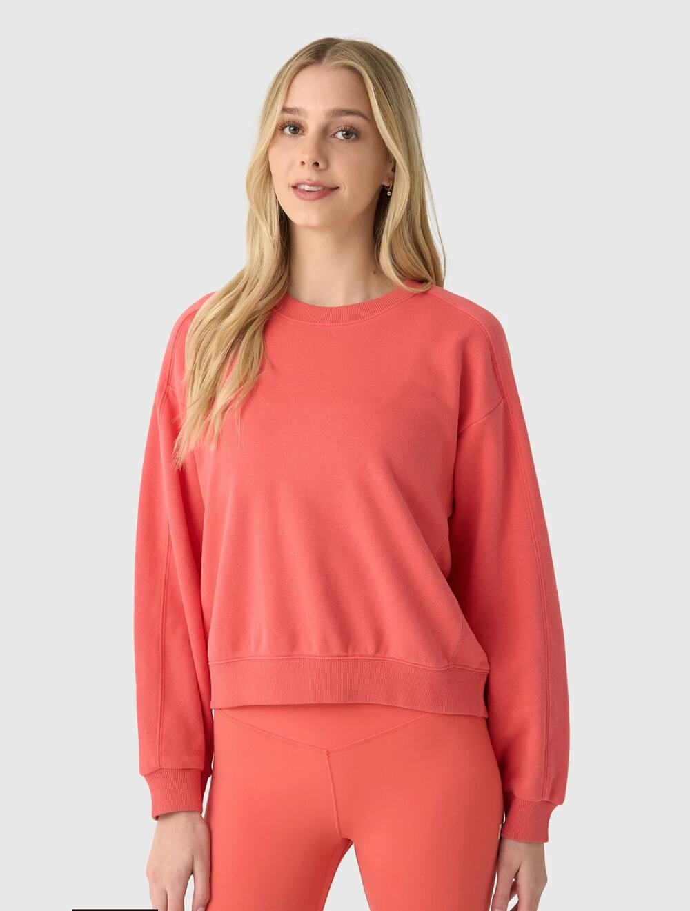 VUORI Women's Sedona Seams Crew Sweatshirt Small Bright Coral Lounge Travel Cozy
